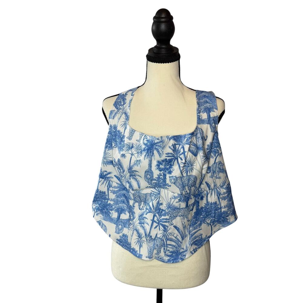 Boohoo Blue White Tropical Leopard Print Draped Sleeveless Top Plus Size US 24